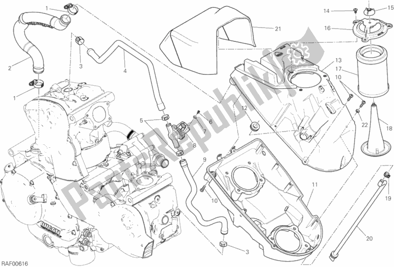 All parts for the Air Intake - Oil Breather of the Ducati Monster 821 Thailand 2019